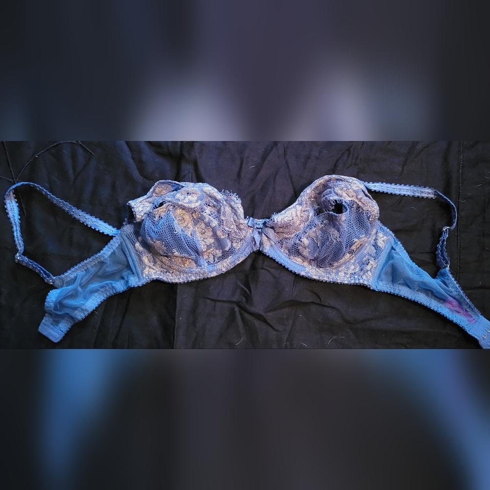 L'Agent Provocateur blue & gold peek a boo balconette bra